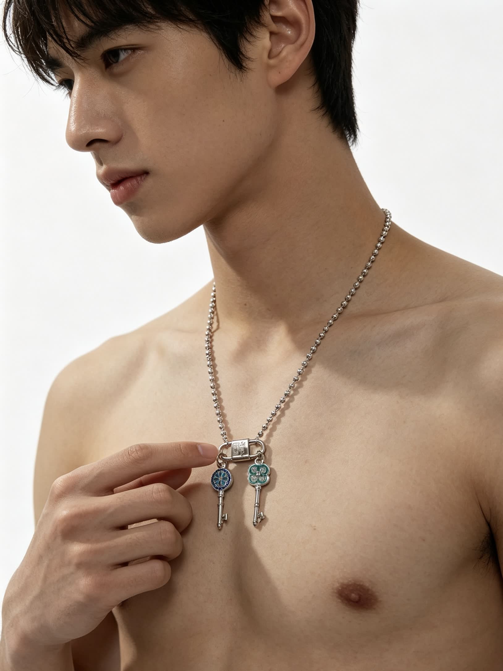 Tiffany & Co. Blue Enamel Lock and Key Necklace